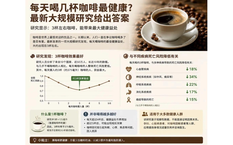 每天喝几杯咖啡更合适？心脏专家给出&ldquo;安全上限&rdquo;How many cups of coffee per day are more appropriate? Cardiologists provide a "safe limit."